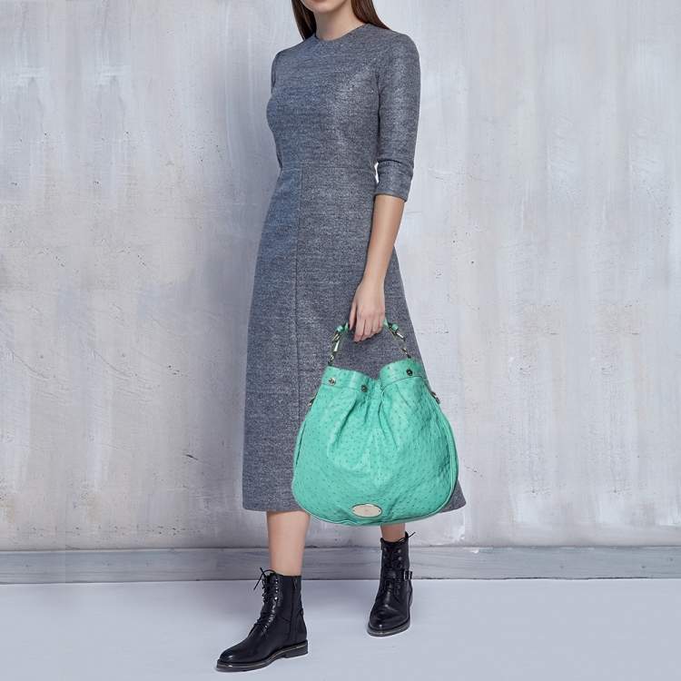 Pre Owned Mulberry Green Ostrich Mitzy Hobo