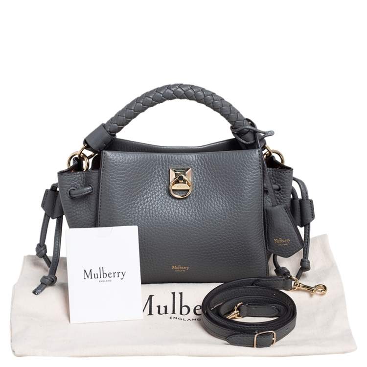 Pre Owned Mulberry Grey Grained Leather Mini Iris Top Handle Bag