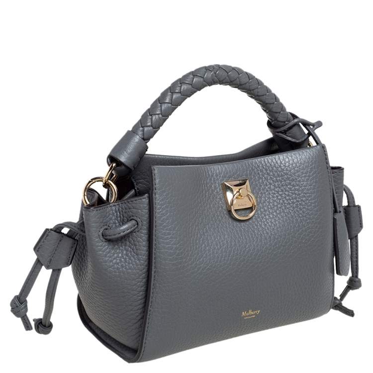 Pre Owned Mulberry Grey Grained Leather Mini Iris Top Handle Bag