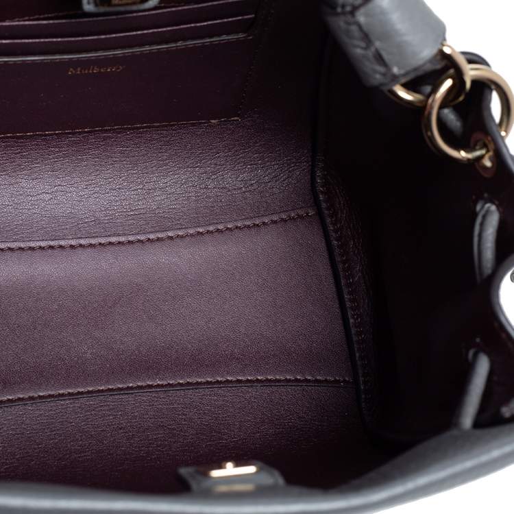 Pre Owned Mulberry Grey Grained Leather Mini Iris Top Handle Bag