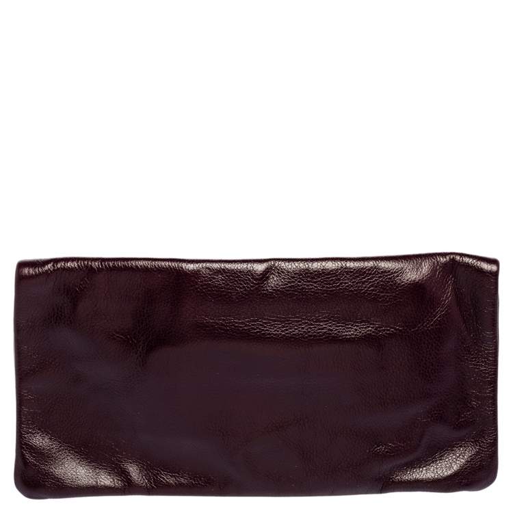 Pre Owned Mulberry Burgundy Leather Daria Fold Over Clutch 