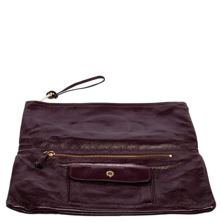 Mulberry Burgundy Leather Daria Fold Over Clutch Mulberry