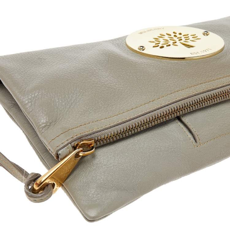 Pre Owned Mulberry Grey Leather Daria Fold-Over Clutch 