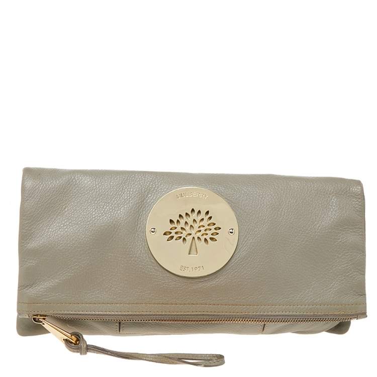 Michael Kors Gold Leather Daria Fold Over Clutch Bag