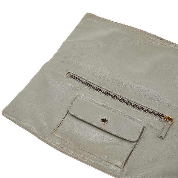 Pre Owned Mulberry Grey Leather Daria Fold-Over Clutch 