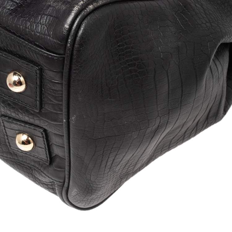 Pre Owned Mulberry Black Croc Embossed Leather Bayswater Satchel
