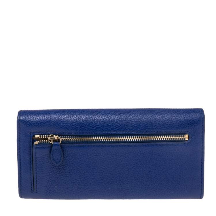 Pre Owned Mulberry Electric Blue Grained Leather Flap Continental Wallet