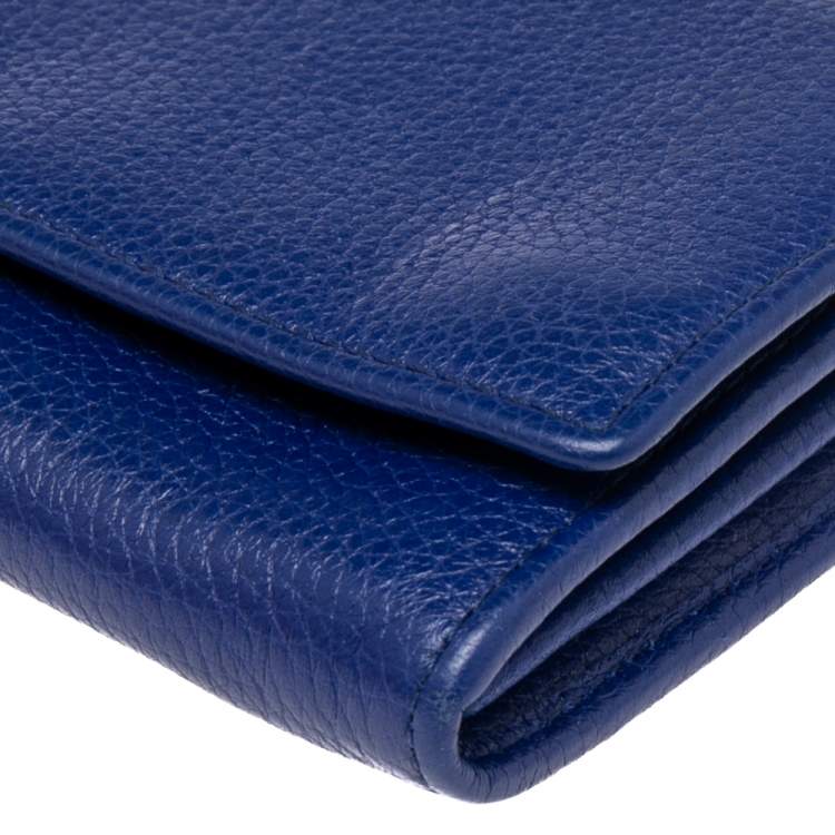 Pre Owned Mulberry Electric Blue Grained Leather Flap Continental Wallet
