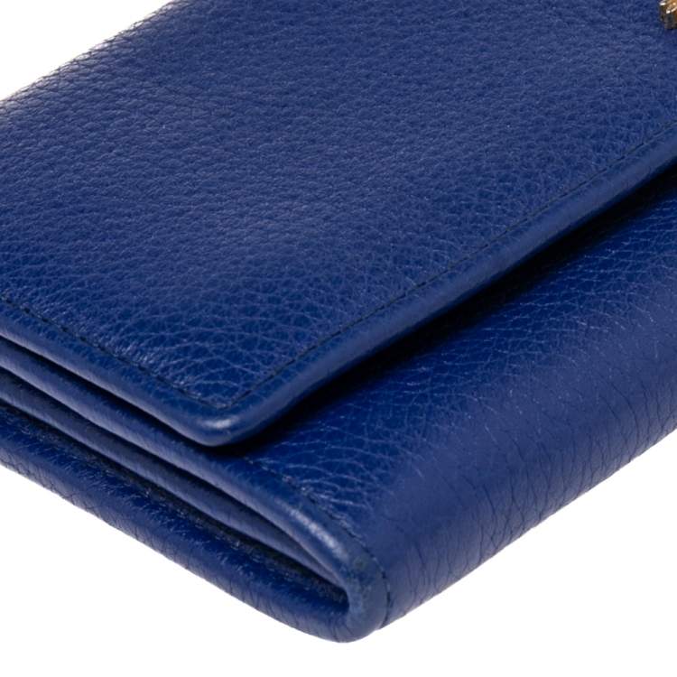Pre Owned Mulberry Electric Blue Grained Leather Flap Continental Wallet