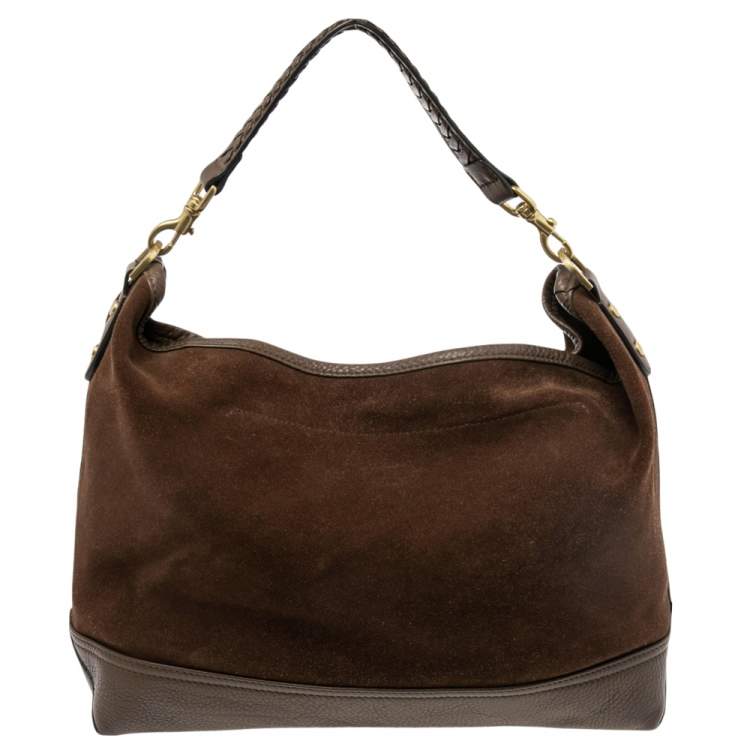 Pre Owned Mulberry Brown Suede and Leather Logo Embossed Hobo