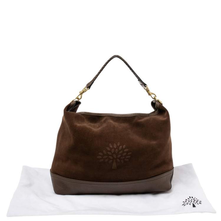 Pre Owned Mulberry Brown Suede and Leather Logo Embossed Hobo