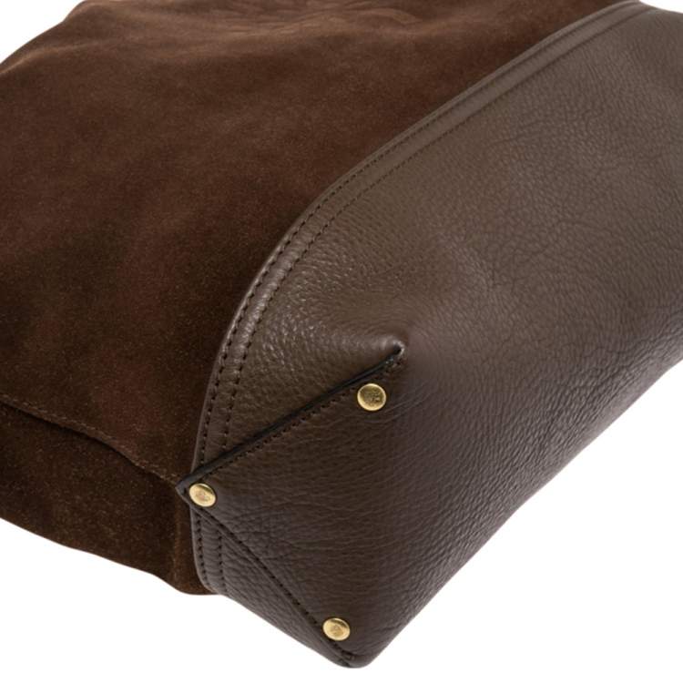 Pre Owned Mulberry Brown Suede and Leather Logo Embossed Hobo