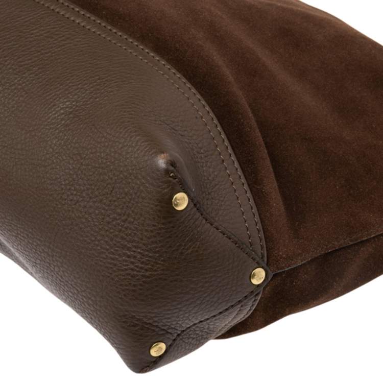 Pre Owned Mulberry Brown Suede and Leather Logo Embossed Hobo