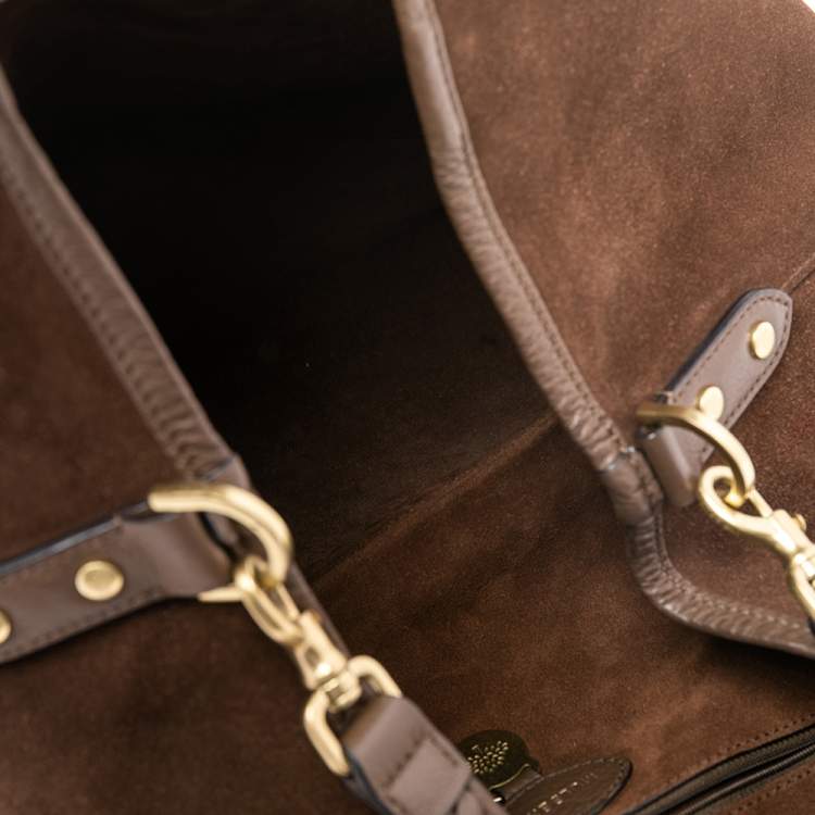 Pre Owned Mulberry Brown Suede and Leather Logo Embossed Hobo