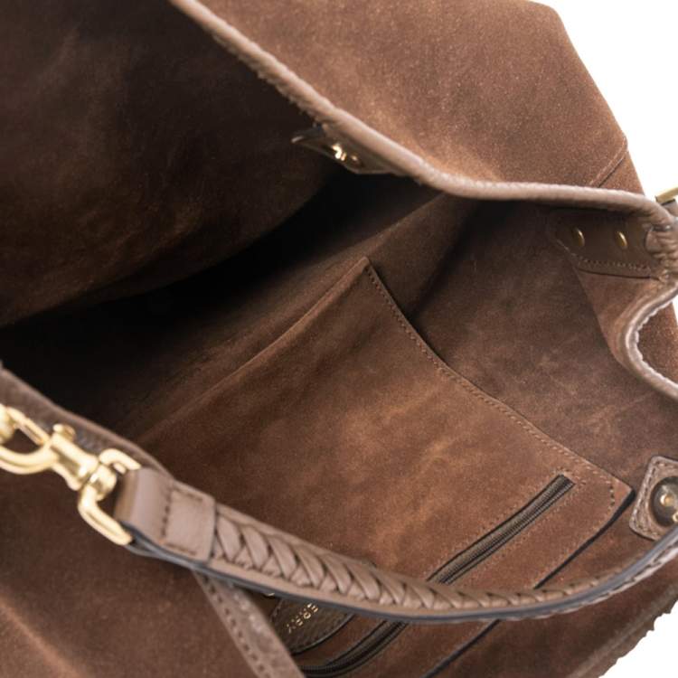 Pre Owned Mulberry Brown Suede and Leather Logo Embossed Hobo