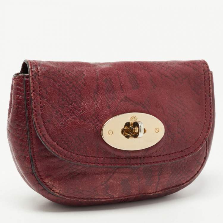 Pre Owned Mulberry Burgundy Python Embossed Leather Lily Pouch
