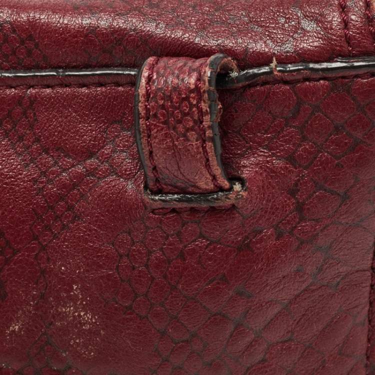 Pre Owned Mulberry Burgundy Python Embossed Leather Lily Pouch
