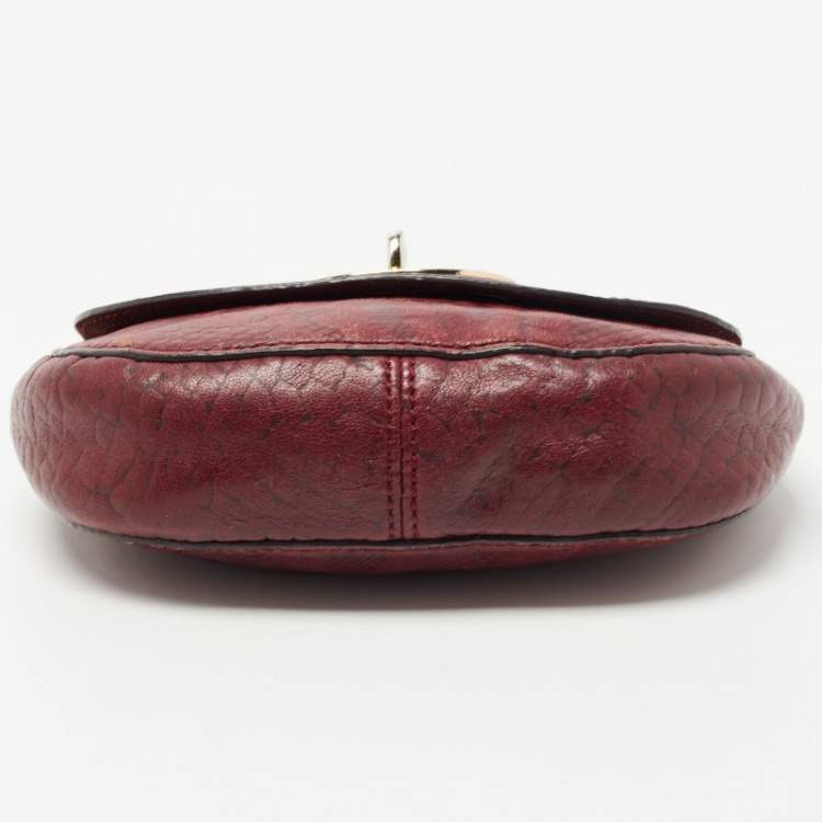 Pre Owned Mulberry Burgundy Python Embossed Leather Lily Pouch