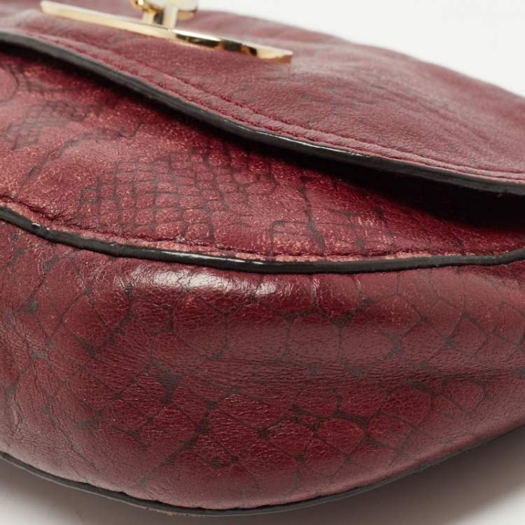 Pre Owned Mulberry Burgundy Python Embossed Leather Lily Pouch