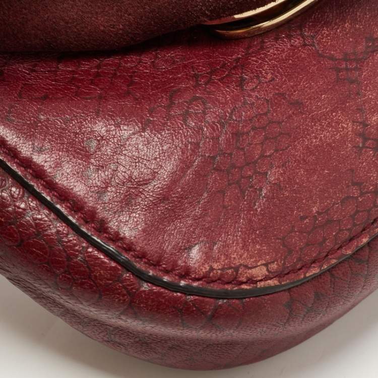 Pre Owned Mulberry Burgundy Python Embossed Leather Lily Pouch