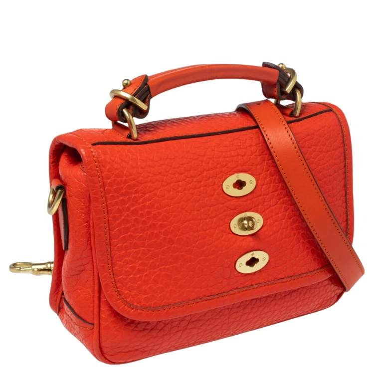 Pre Owned Mulberry Flame Shine Grain Leather Bryn Top Handle Bag
