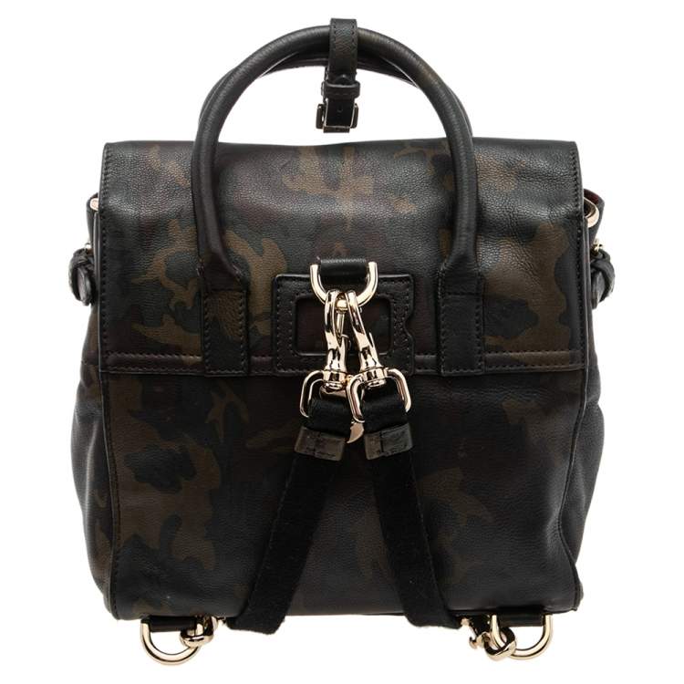 Pre Owned Mulberry Green Camo Leather Mini Cara Delevingne Backpack