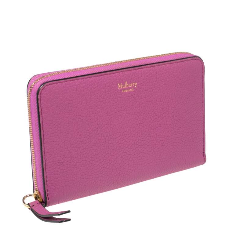 Pre Owned Mulberry Pink Leather Zip Around Compact Wallet