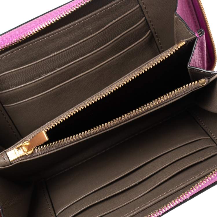Pre Owned Mulberry Pink Leather Zip Around Compact Wallet