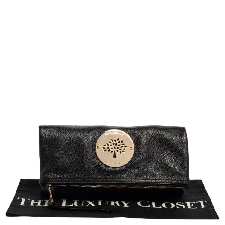 Pre Owned Mulberry Black Leather Daria Fold Over Clutch 
