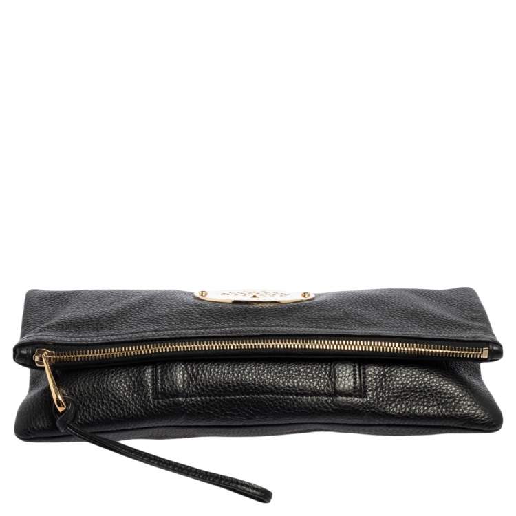 Pre Owned Mulberry Black Leather Daria Fold Over Clutch 