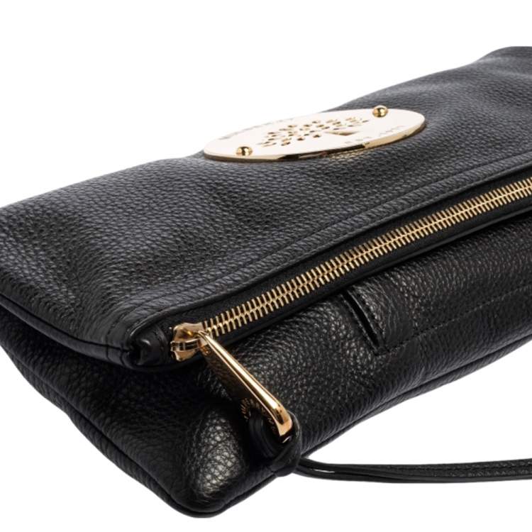 Pre Owned Mulberry Black Leather Daria Fold Over Clutch 