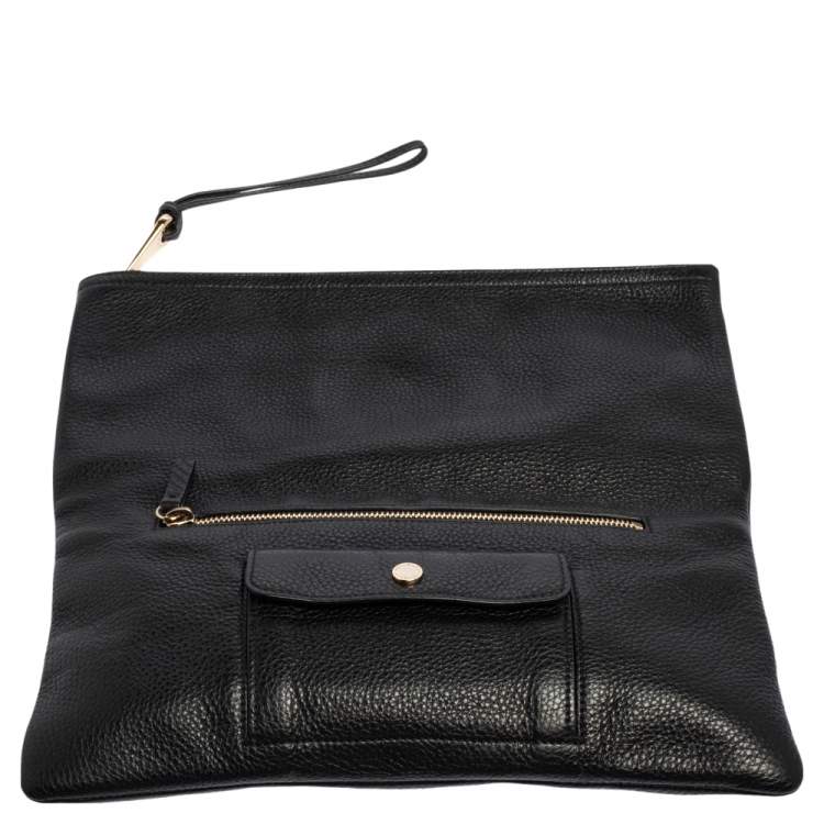 Pre Owned Mulberry Black Leather Daria Fold Over Clutch 
