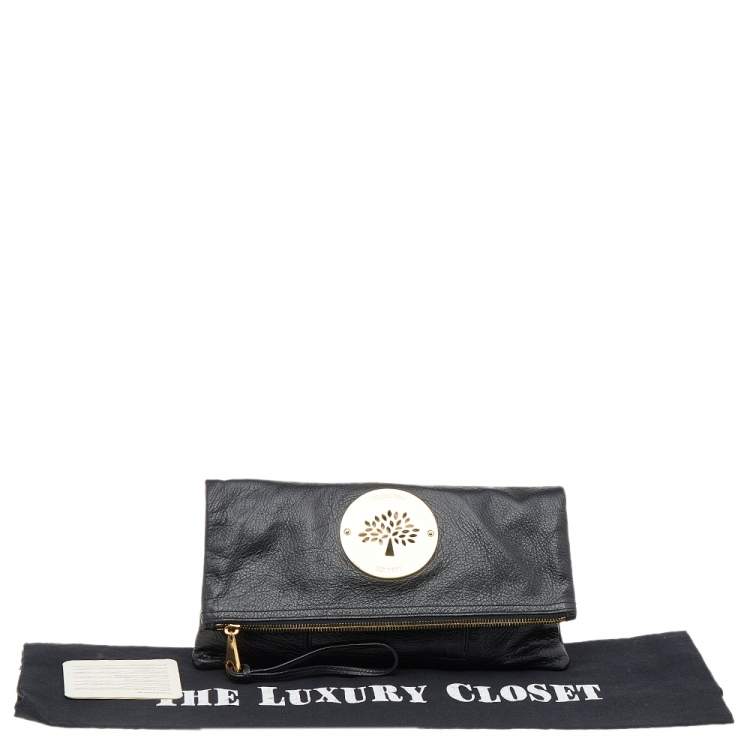 Pre Owned Mulberry Black Leather Daria Fold Over Clutch