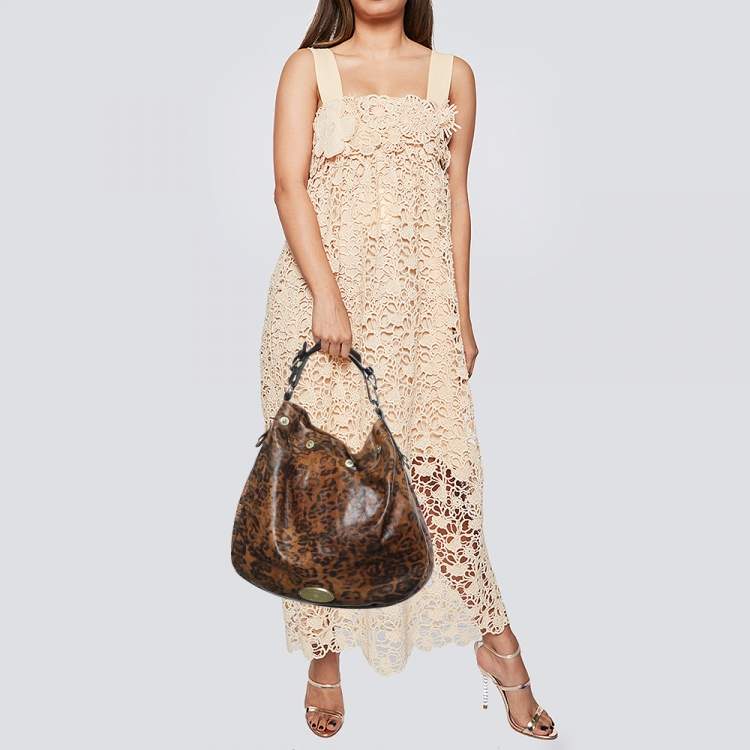Pre Owned Mulberry Brown Leopard Print Leather Mitzy Hobo