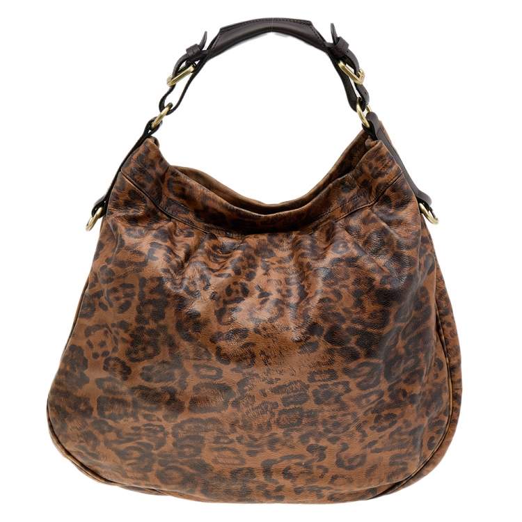Pre Owned Mulberry Brown Leopard Print Leather Mitzy Hobo