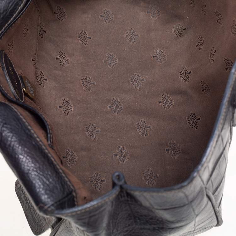 Pre Owned Mulberry Black Croc Embossed Leather Bayswater Satchel