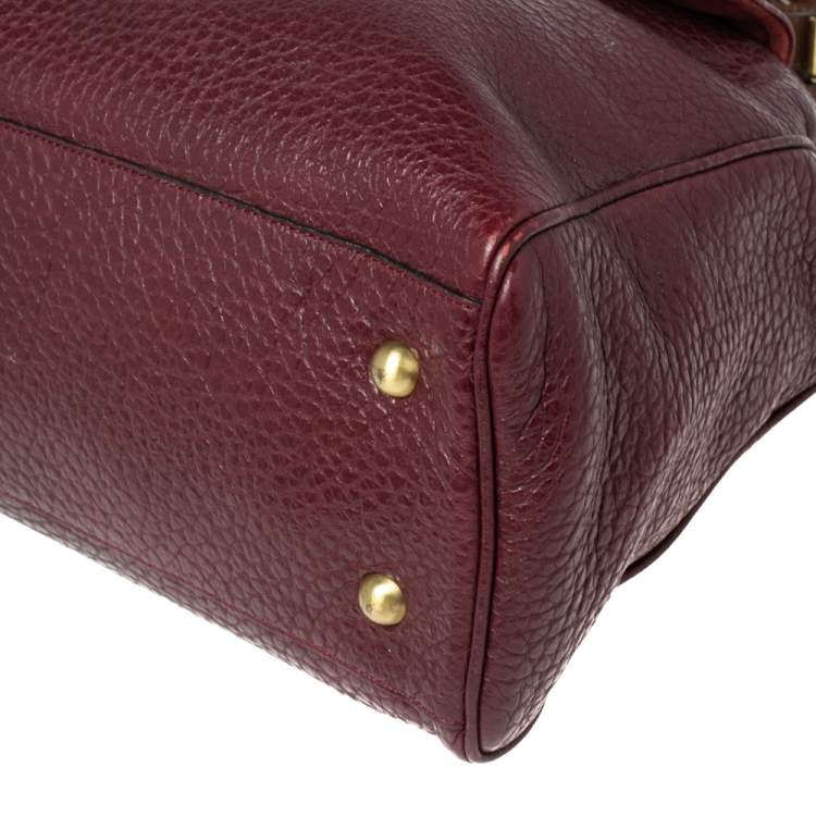 Pre Owned Mulberry Burgundy Grained Leather Polly Push Lock Tote
