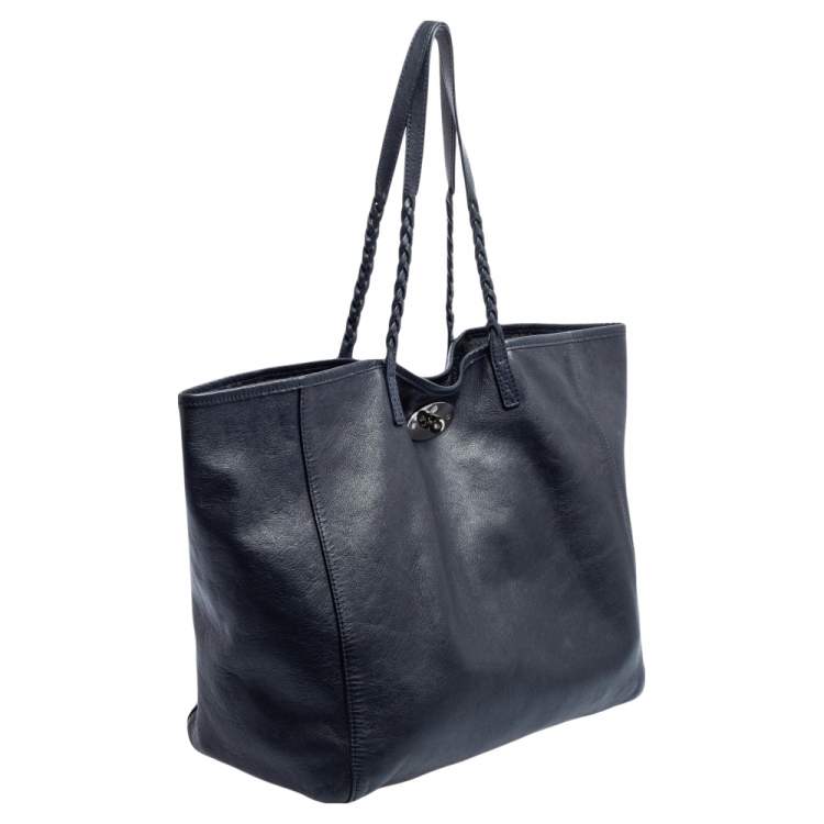 Pre Owned Mulberry Navy Blue Leather Large Dorset Shopper Tote 