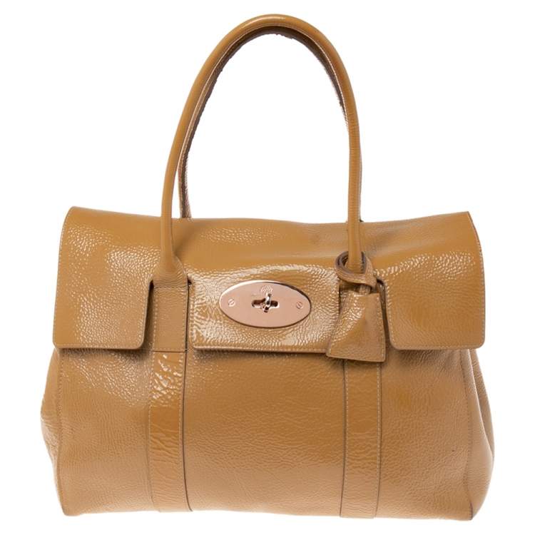 Pre Owned Mulberry Beige Patent Leather Bayswater Satchel