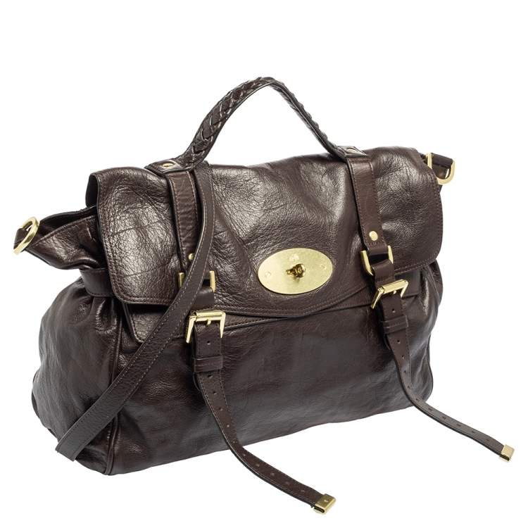 Pre Owned Mulberry Dark Brown Leather Oversized Alexa Top Handle Bag