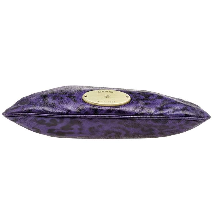 Pre Owned Mulberry Purple Animal Print Leather Mitzy Clutch 