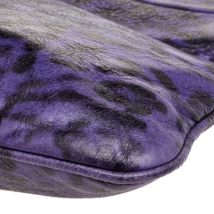 Pre Owned Mulberry Purple Animal Print Leather Mitzy Clutch 