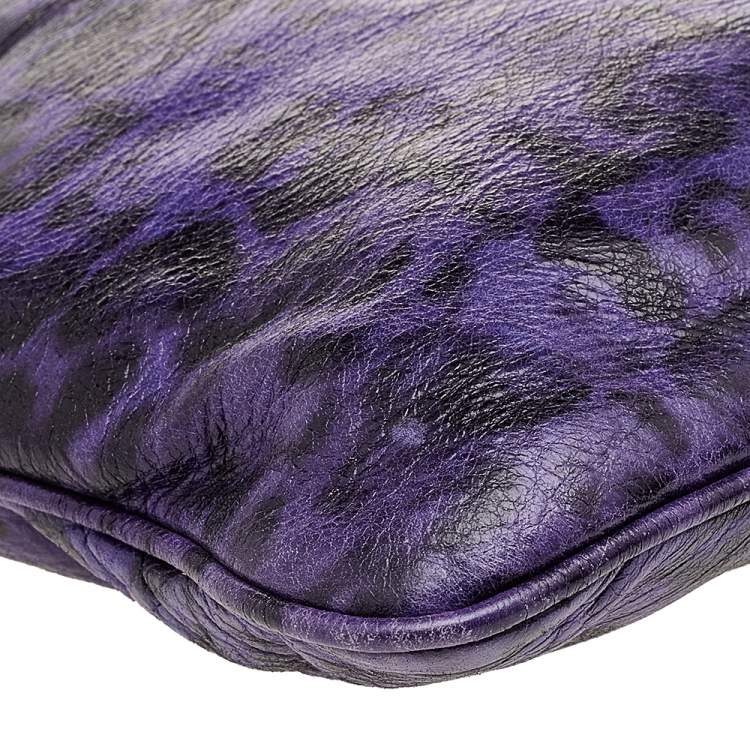 Pre Owned Mulberry Purple Animal Print Leather Mitzy Clutch 