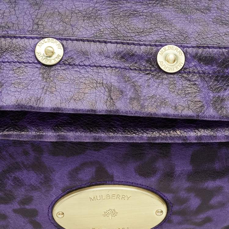 Pre Owned Mulberry Purple Animal Print Leather Mitzy Clutch 