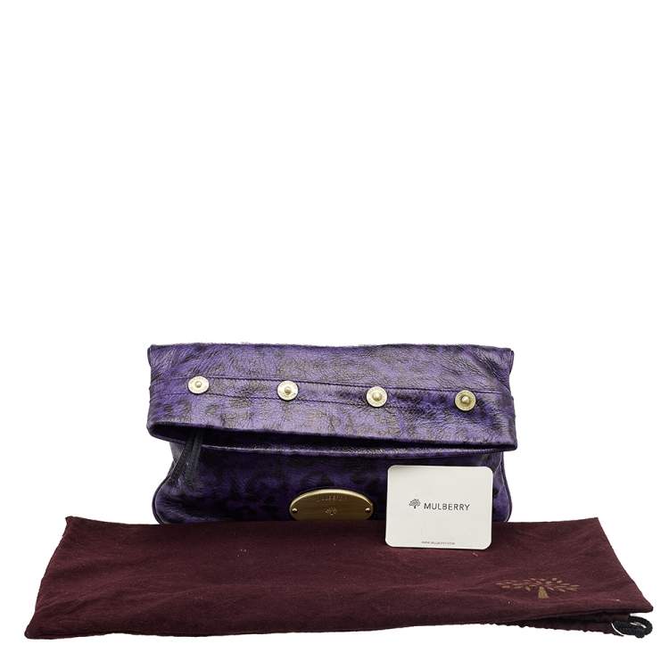 Pre Owned Mulberry Purple Animal Print Leather Mitzy Clutch 
