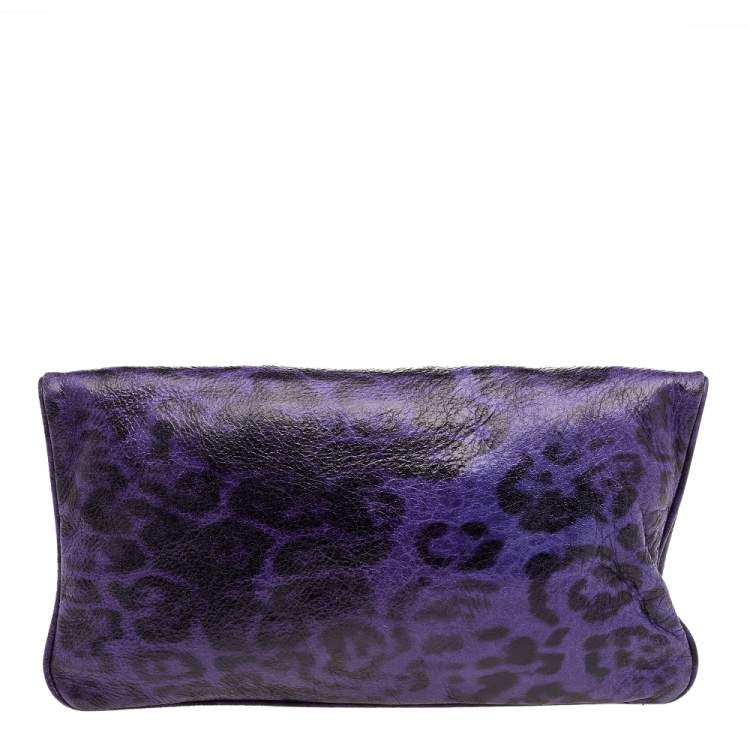 Pre Owned Mulberry Purple Animal Print Leather Mitzy Clutch 