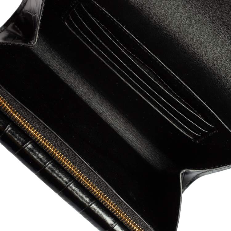 مملوكة مسبقًا Mulberry Black Croc Embossed Glazed Leather Harlow Compact Wallet