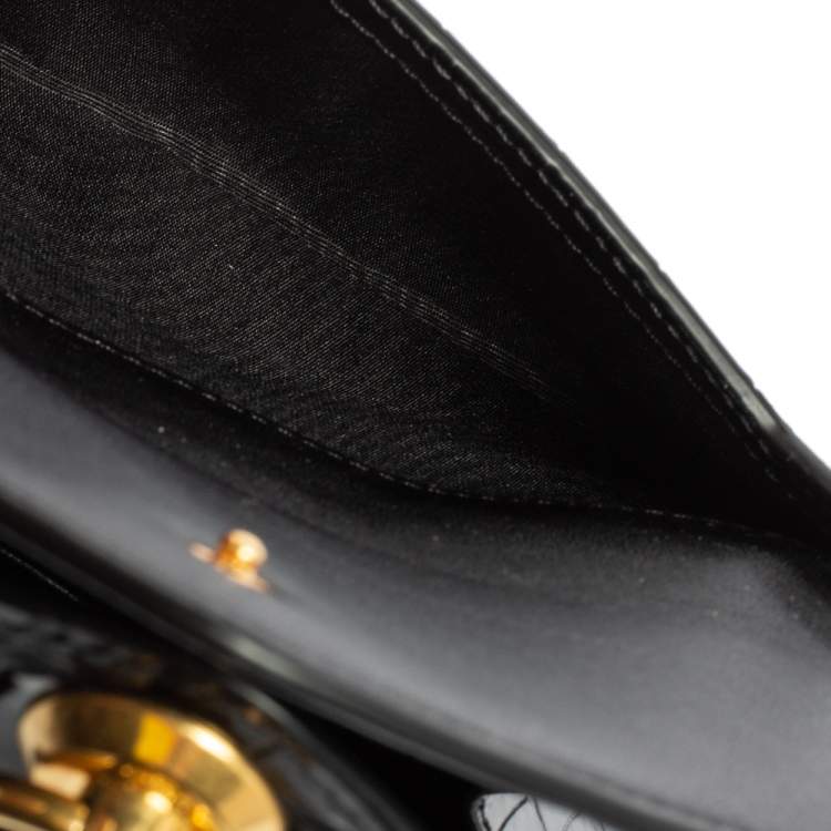 مملوكة مسبقًا Mulberry Black Croc Embossed Glazed Leather Harlow Compact Wallet