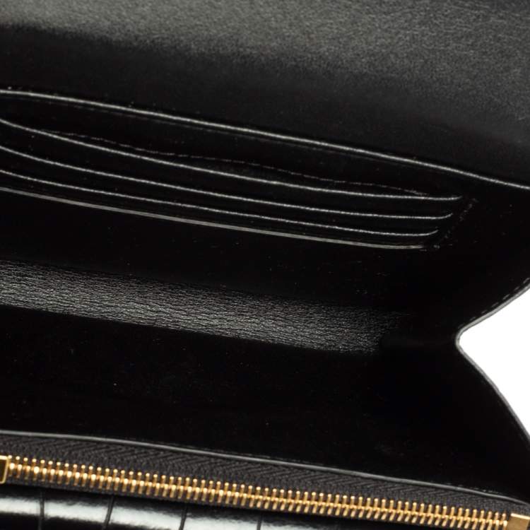 مملوكة مسبقًا Mulberry Black Croc Embossed Glazed Leather Harlow Compact Wallet