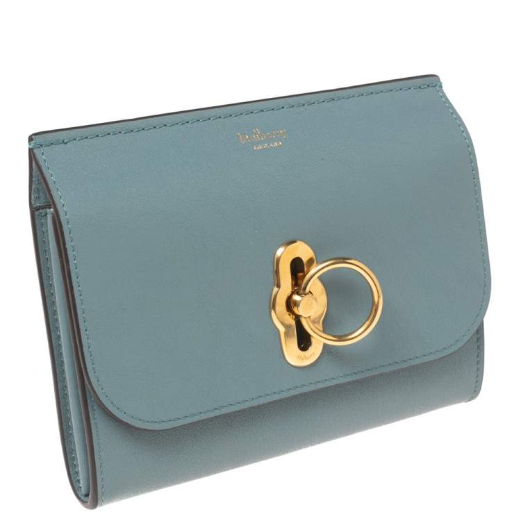 Pre Owned Mulberry Stone Blue Leather Medium Amberley Wallet